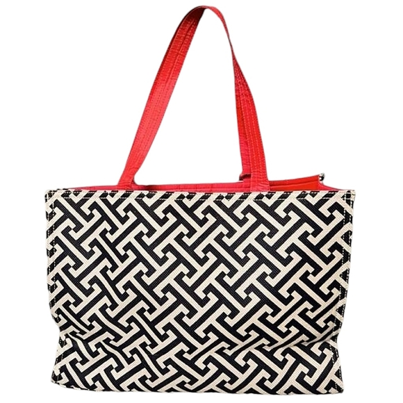 Spartina 449 Callahan Market Linen & Leather Tote, Cream/Black/Red - Picture 3 of 10